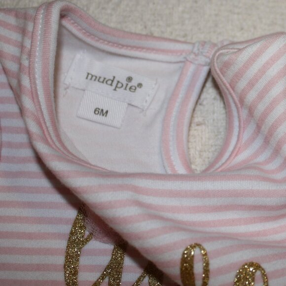Mud Pie Pink and White Striped "Little Sister" Bodysuit with Tulle Ruffle 6 M - Picture 5 of 7